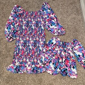 Pink Lily x Natalie Kennedy Floral Smocked Midi Dress and Match Mom 2T Dress